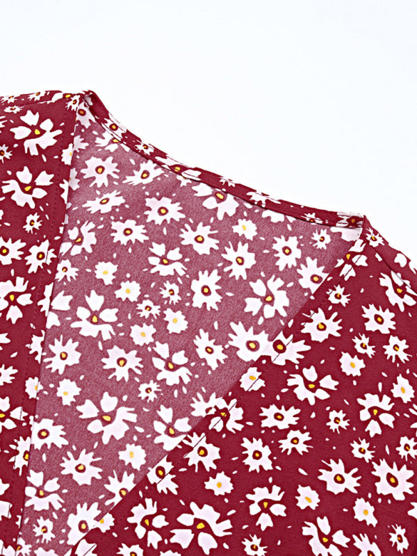 Robe florale une pièce à volants et fleurs tissées pour femmes 
