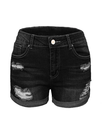 Short en jean stretch taille mi-haute avec trous pour femme 