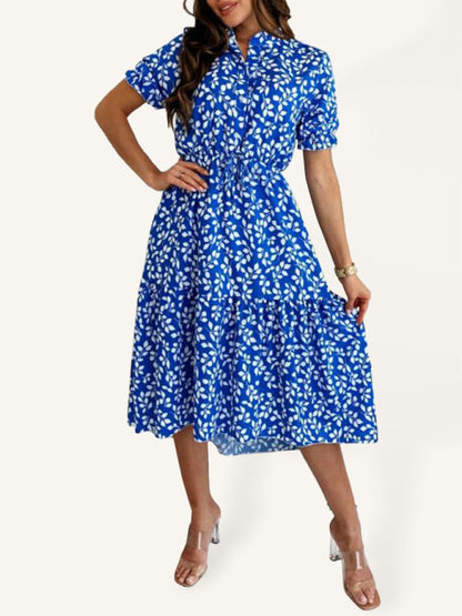 Neues kurzärmliges Swing-Kleid mit bedruckter Taille für Damen 