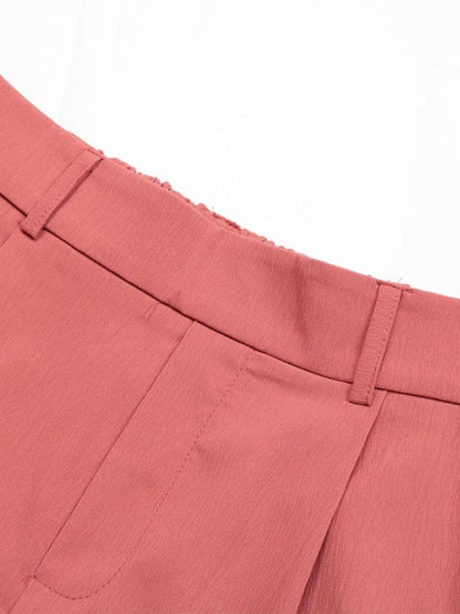 Pantalon court tissé décontracté à taille élastique pour femme 