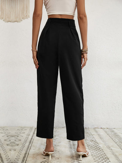 Pantalon court femme taille haute tissé style banlieue 