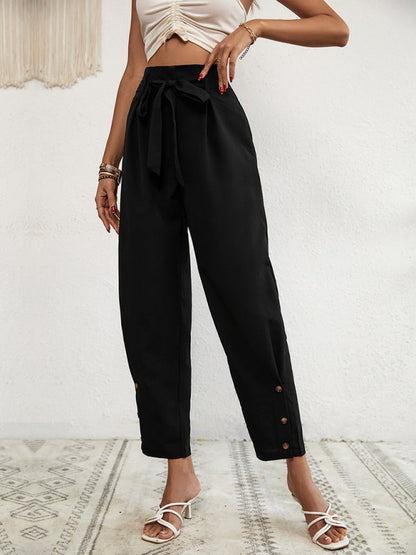 Pantalon court femme taille haute tissé style banlieue 