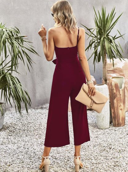 Einfarbiger One-Shoulder-Jumpsuit für Damen mit Bindeband 