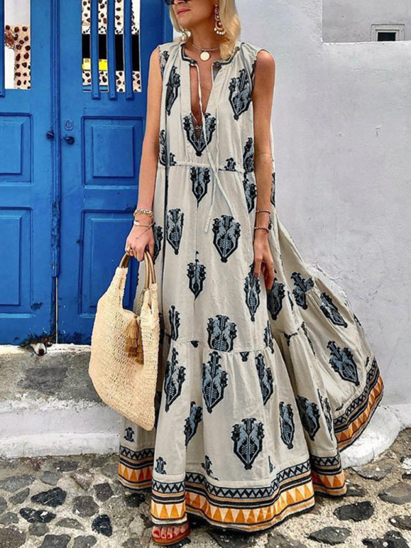 Ärmelloses Midi-Kleid mit böhmischem Print für Damen 