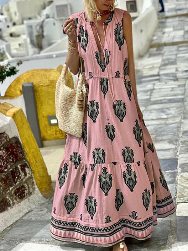 Ärmelloses Midi-Kleid mit böhmischem Print für Damen 