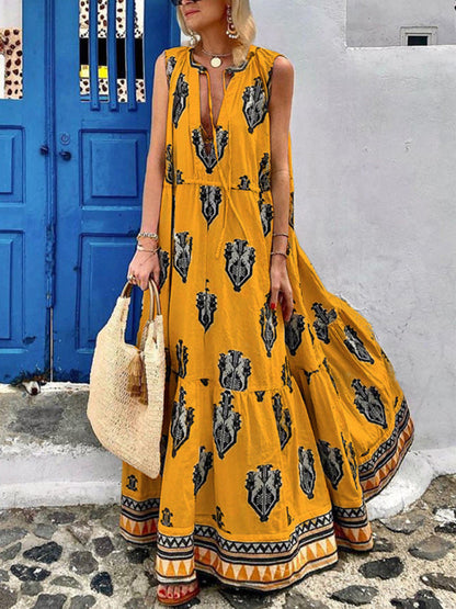 Ärmelloses Midi-Kleid mit böhmischem Print für Damen 