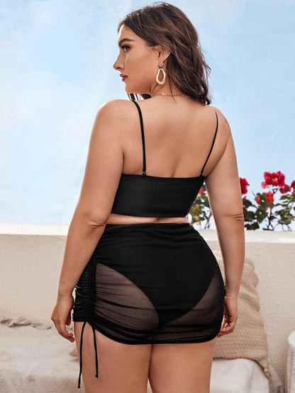 Plus Size Damen-Sling-Backless-Mesh-Bikini-Set mit Kordelzug 