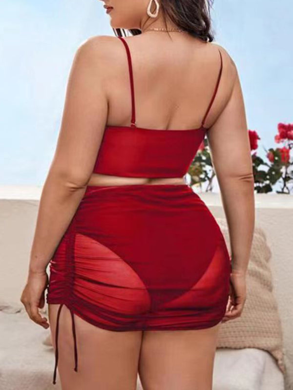 Ensemble de bikini à cordon de serrage en maille dos nu pour femmes de grande taille 