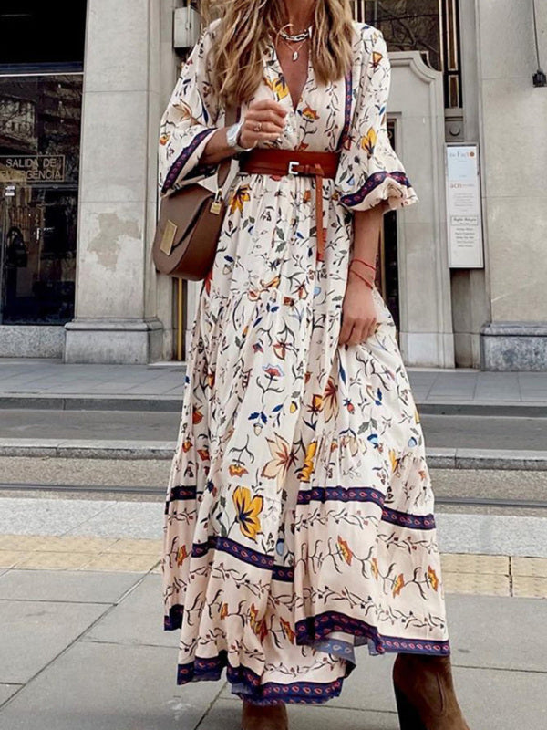 Bedrucktes langes Bohemian-Kleid für Damen 