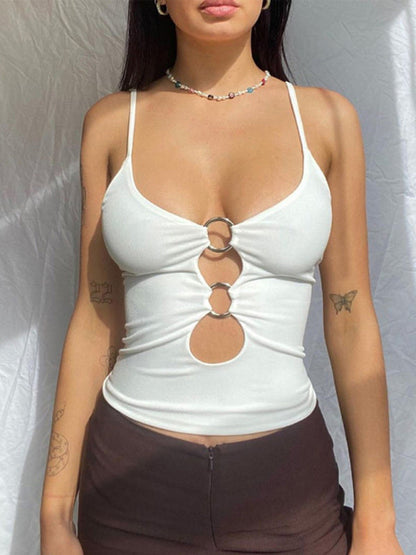 Fashionable chest hollow out navel slimming camisole top