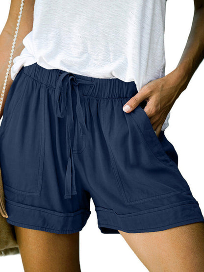 Damen-Shorts mit hoher Taille und Schnürung, lockere, gerade Shorts 