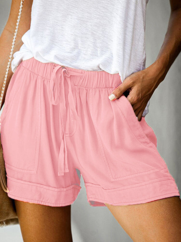 Damen-Shorts mit hoher Taille und Schnürung, lockere, gerade Shorts 