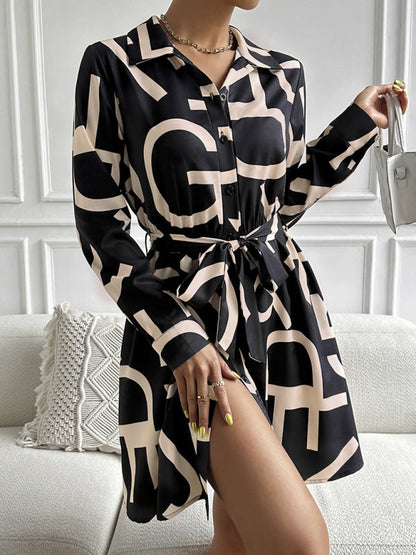 Robe tissée à manches longues pour femmes, mode de banlieue, imprimé géométrique 