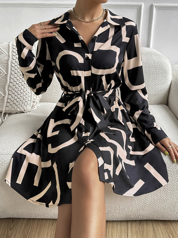 Robe tissée à manches longues pour femmes, mode de banlieue, imprimé géométrique 