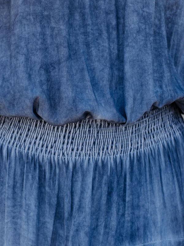 Urlaubs-Damenkleid mit Batik-Off-Show-Ausschnitt, Rundhalsausschnitt und unregelmäßigem Rock