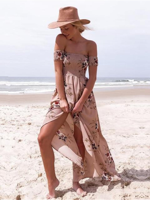 Bedrucktes One-Shoulder-Trägerloses Chiffon-Kleid mit Schlitz für Damen