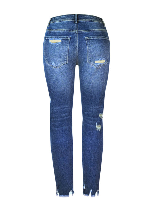 Schlanke, hochelastische Skinny-Jeans für Damen mit Fransen und Quasten 