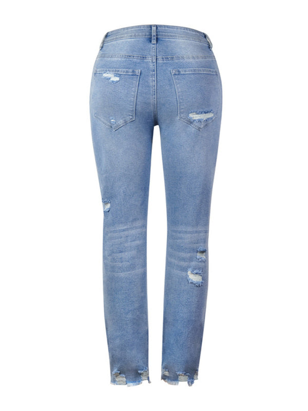 Schlanke, hochelastische Skinny-Jeans für Damen mit Fransen und Quasten 