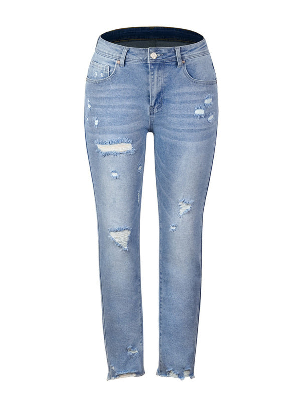 Schlanke, hochelastische Skinny-Jeans für Damen mit Fransen und Quasten 