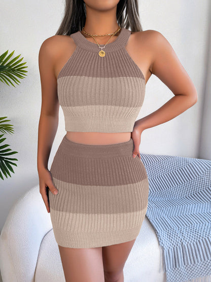 Ladies Gradient Crop Top + Skirt Two-Piece Set