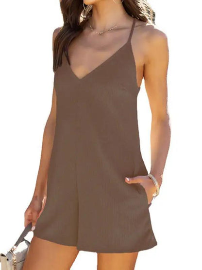Brown jumpsuit with adjustable pockets