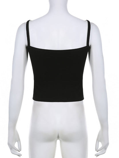 Black and white slim camisole top, back view