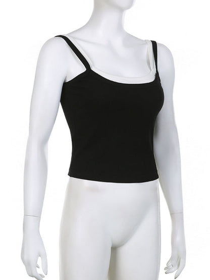 Black and white slim camisole top, side view