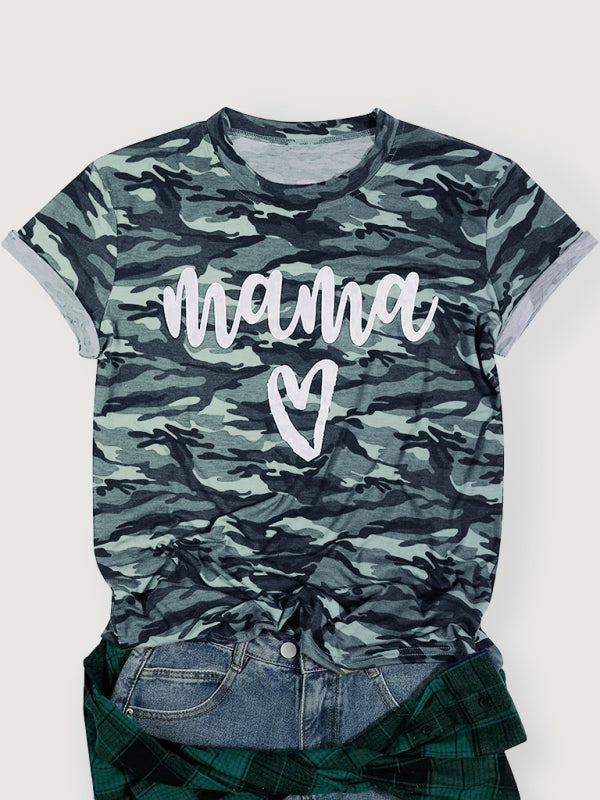 Damen-Pullover-T-Shirt mit Mama-Print und Camouflage-Muster 