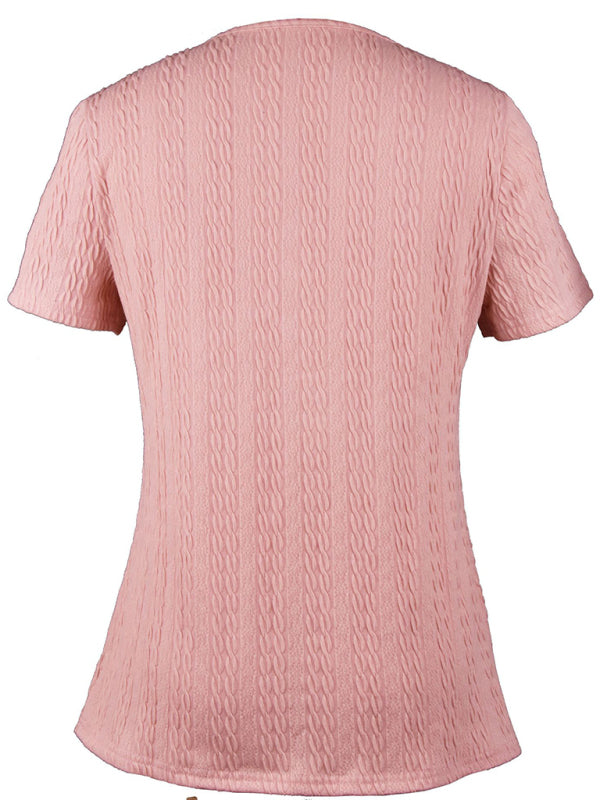 Damen Frühjahr neues V-Ausschnitt Spitzen-Jacquard locker kurzärmeliges langes Top 