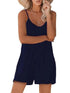 Navy casual suspender shorts jumpsuit with hat