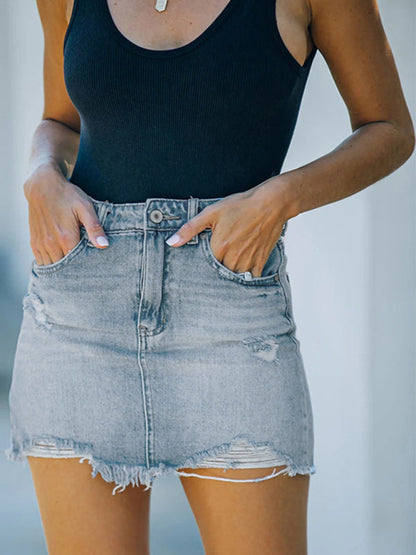 Neuer lässiger, zerrissener Jeansrock für Damen 