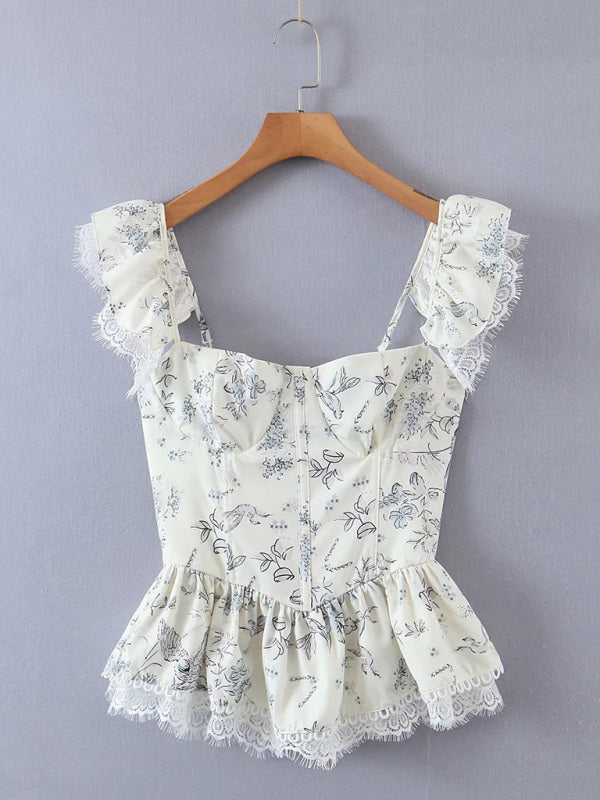 Neues, schlankes Camisole-Oberteil mit frischer Spitze im französischen Stil 