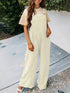 Casual beige pocket square collar loose suspenders jumpsuit