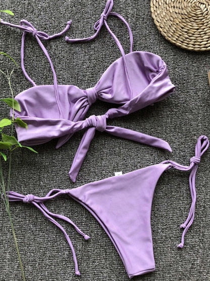Maillot de bain push-up à bretelles pour femme, bikini violet à trois points, sexy 