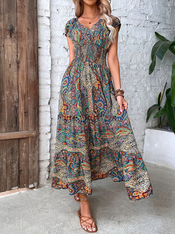 Summer new temperament fashion high waist bohemian dress