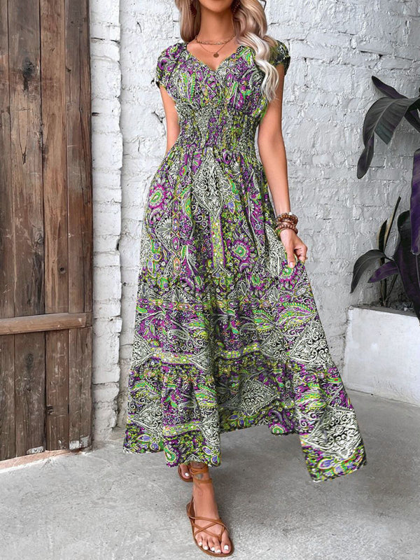 Summer new temperament fashion high waist bohemian dress