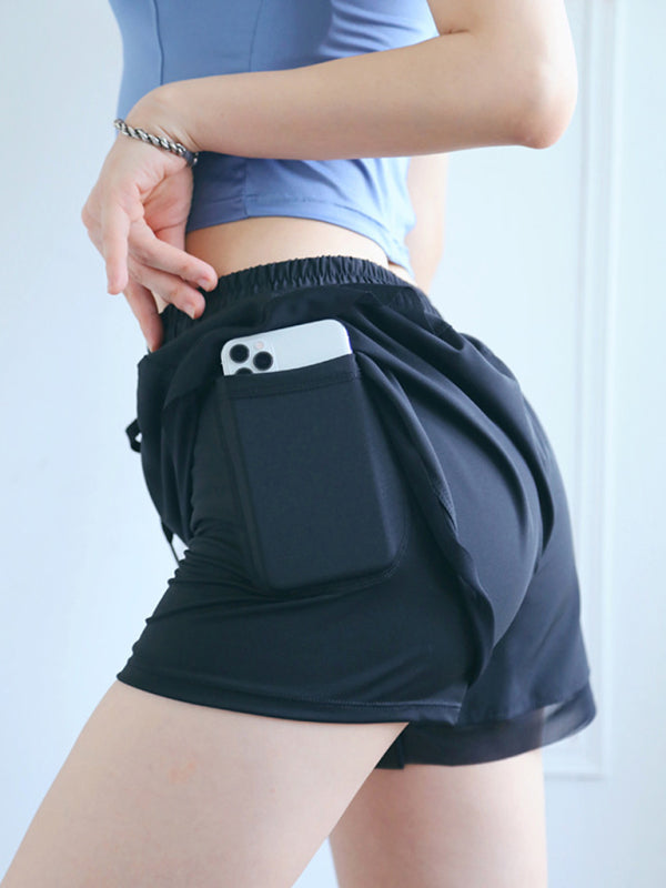 Nouveau Faux short de sport deux pièces pour femmes, taille haute, élastique, serré, pantalon 