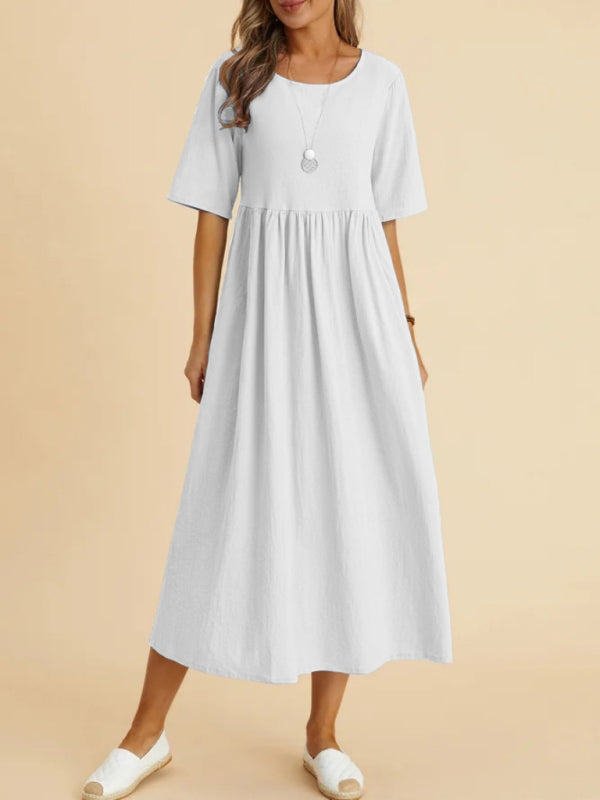 Robe midi ample à col rond et demi-manches 