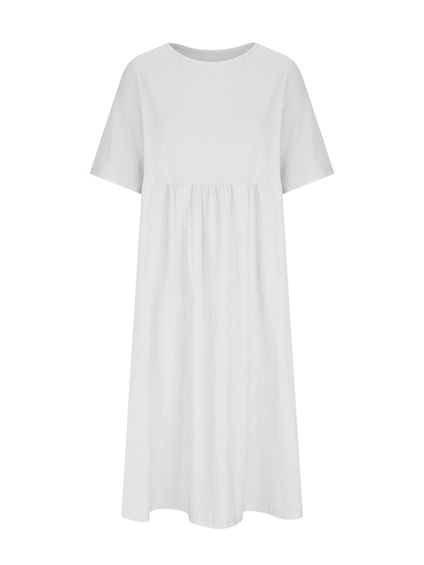 Robe midi ample à col rond et demi-manches 