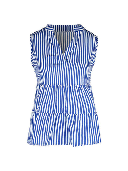 Summer new fashion tops sleeveless v-neck striped shirt