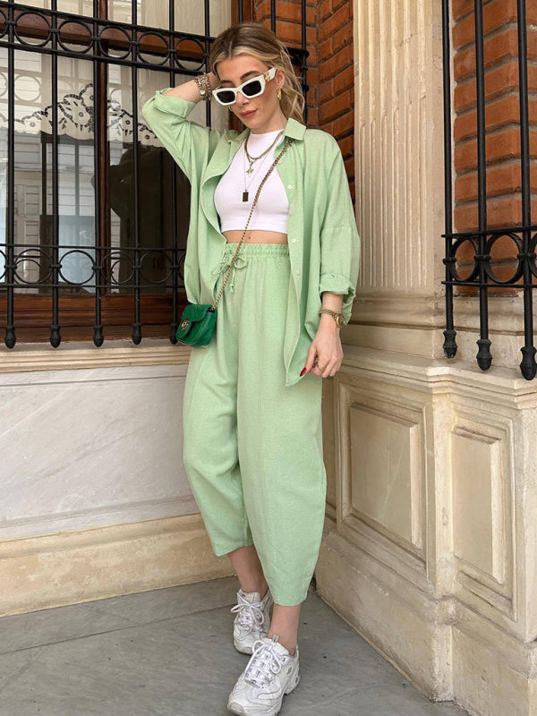 New Fashion Casual Suit Versatile Loose Shirt High Waist Pants Two-piece Set