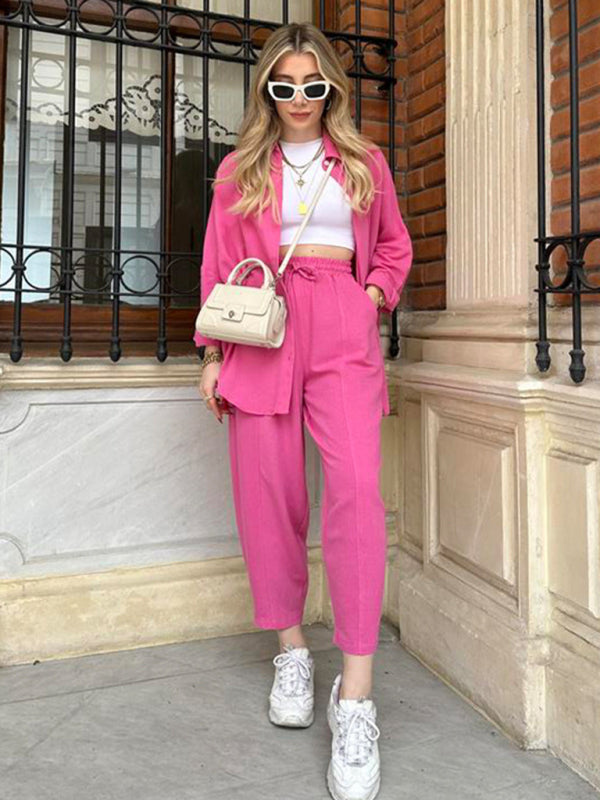 New Fashion Casual Suit Versatile Loose Shirt High Waist Pants Two-piece Set