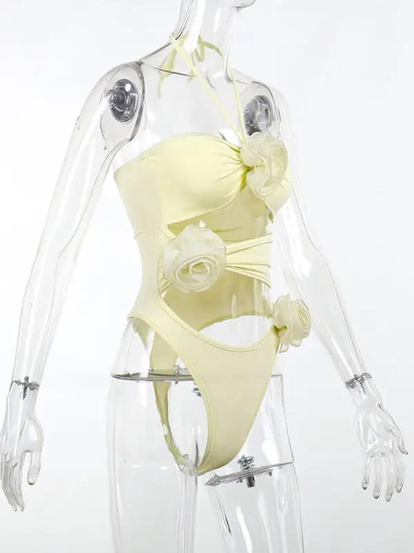 Three-dimensional flower design bodysuit on mannequin