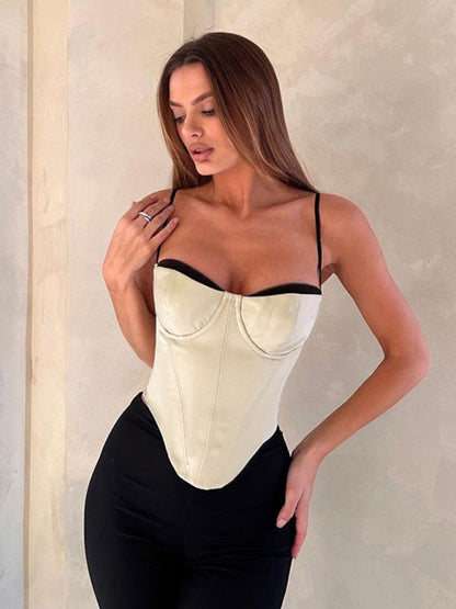 Tunika-Camisole-Oberteil mit kontrastfarbenen Rändern. Vielseitige Spice-Girl-Weste 