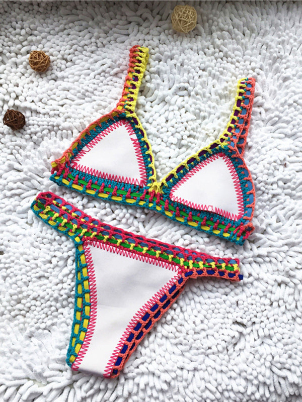 Nouveau Bikini noir or tissé à la main coloré maillot de bain une pièce