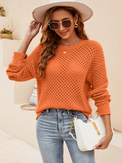 Pull à col rond en tricot avec découpe de couleur unie pour femme 