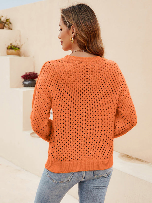 Pull à col rond en tricot avec découpe de couleur unie pour femme 