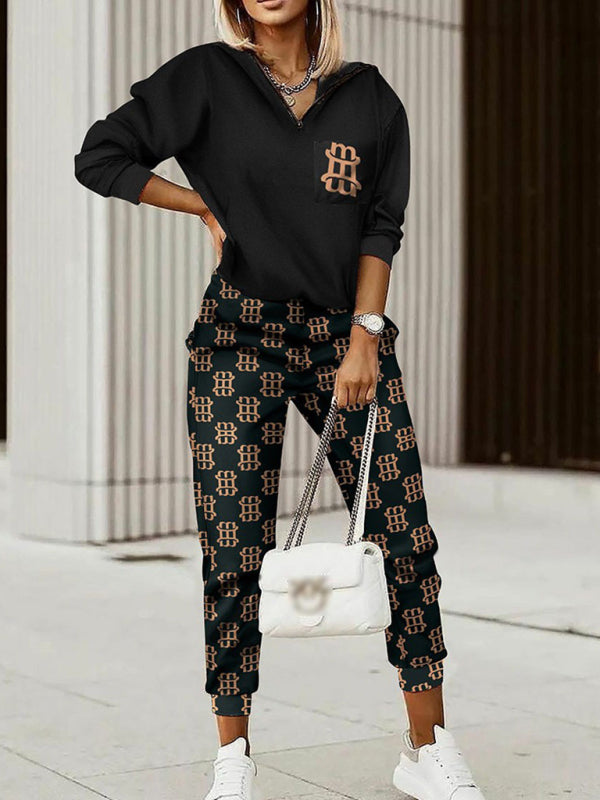 Printed long-sleeved trousers set High-quality sweater set