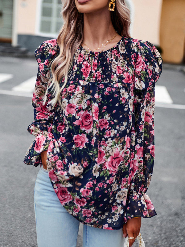 Neues elegantes Pendler-Langarmshirt mit Blumenmuster für Damen 