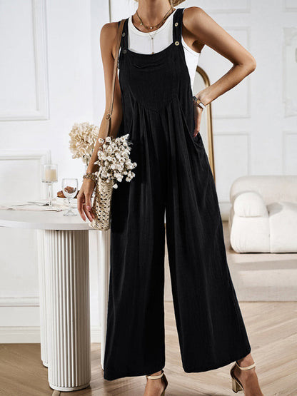 Black casual all-match wide-leg jumpsuit
